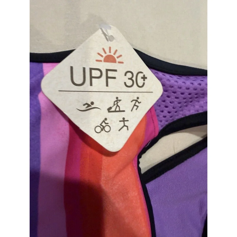ZeroXPosur Size Large (12) Swim Top With Zipper & 4-Way Stretch Colorful UPF 30+